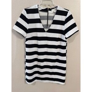 Sans Souci Black White‎ Stripe V Neck Short Sleeve Mini Dress